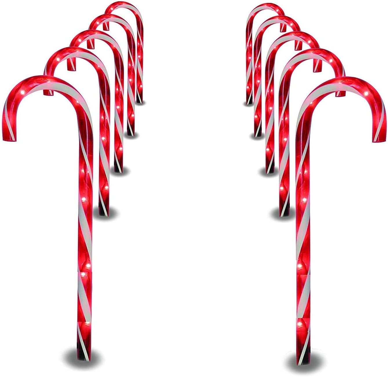 Prextex 10 Christmas Candy Cane Pathway Lights Markers for Indoor and Outdoor Use - Christmas Light Up Candy Cane Walkway Outside (2 Se