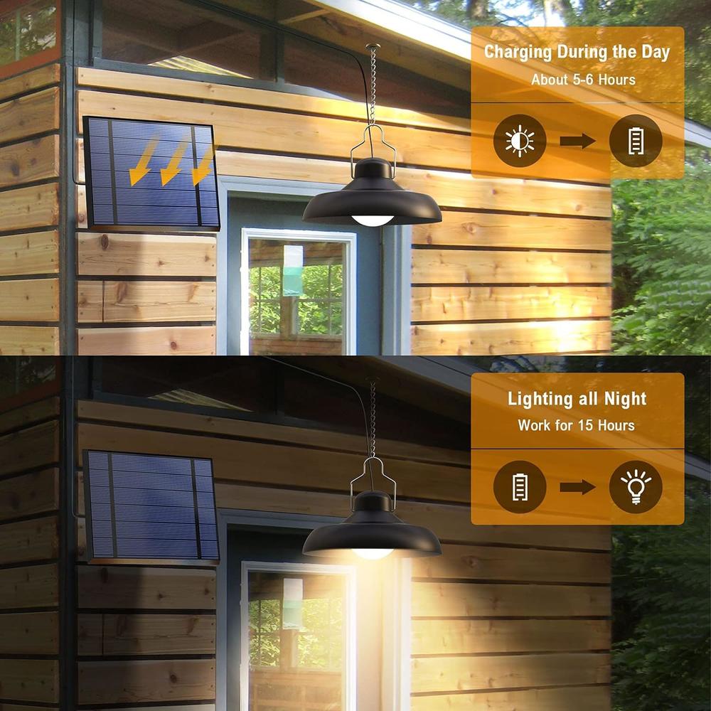 Whousewe Solar Pendant Lights,  Solar Lights Outdoor IP65 Waterproof Solar Powered Shed Light Bright and Soft with Remote Control 3 Colo
