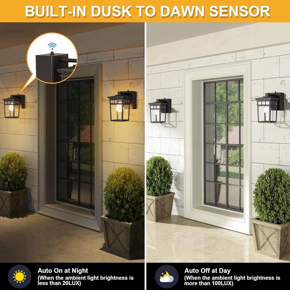 FANDBO Porch Light with GFCI Outlet Built in, Dusk to Dawn Outdoor Light with Outlet, Waterproof Anti-Rust Alunmium Exterior Light Fix