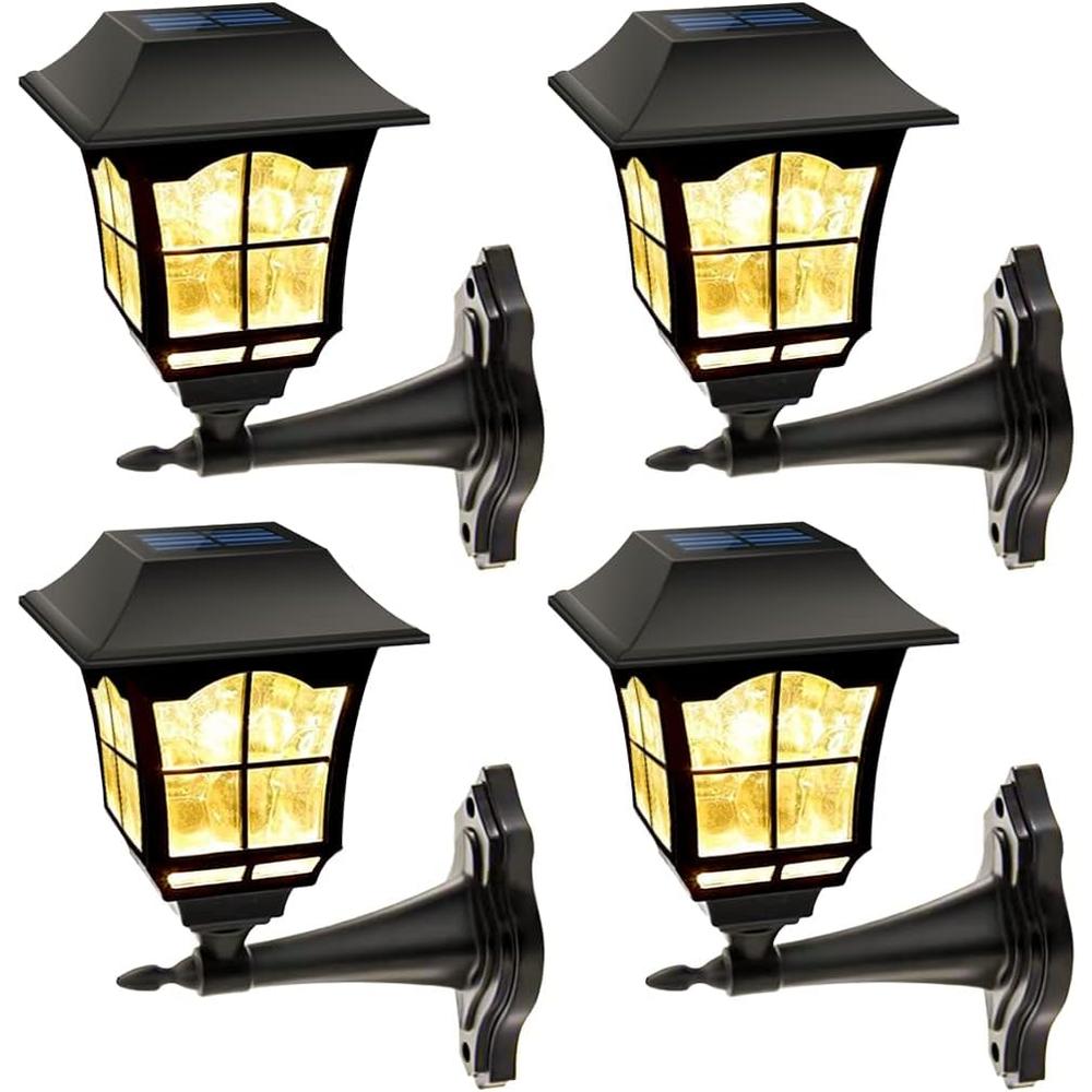 Maggift 4 Pack Solar Wall Lantern Outdoor Wall Sconce 15 Lumens Solar Outdoor Christmas Led Light Fixture with Wall Mount Kit