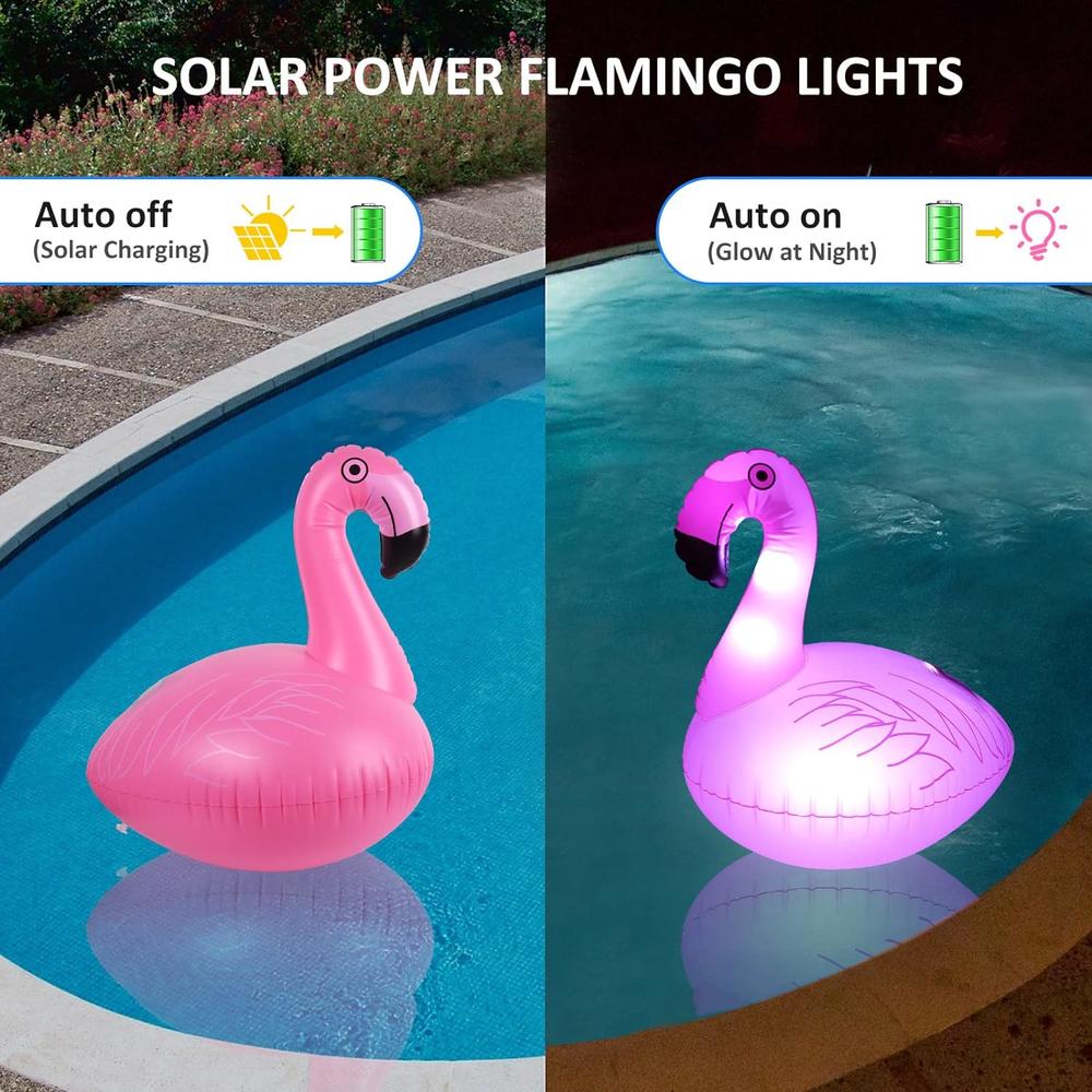 Goallim Flamingo Floating Pool Lights 4PCS, 20-inch Solar Flamingo Pool Lights IP68 Waterproof, Inflatable Glow in The Dark LED Pool Fl