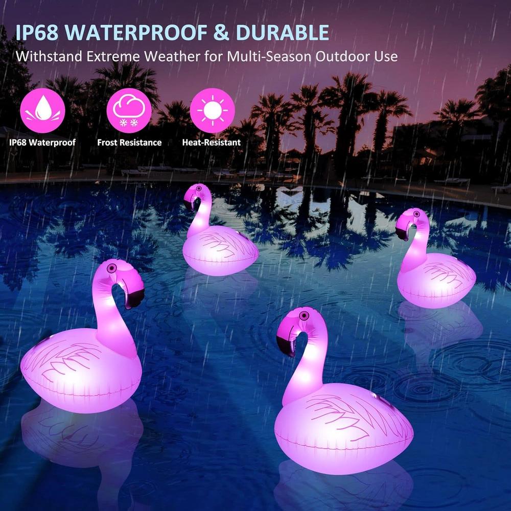 Goallim Flamingo Floating Pool Lights 4PCS, 20-inch Solar Flamingo Pool Lights IP68 Waterproof, Inflatable Glow in The Dark LED Pool Fl