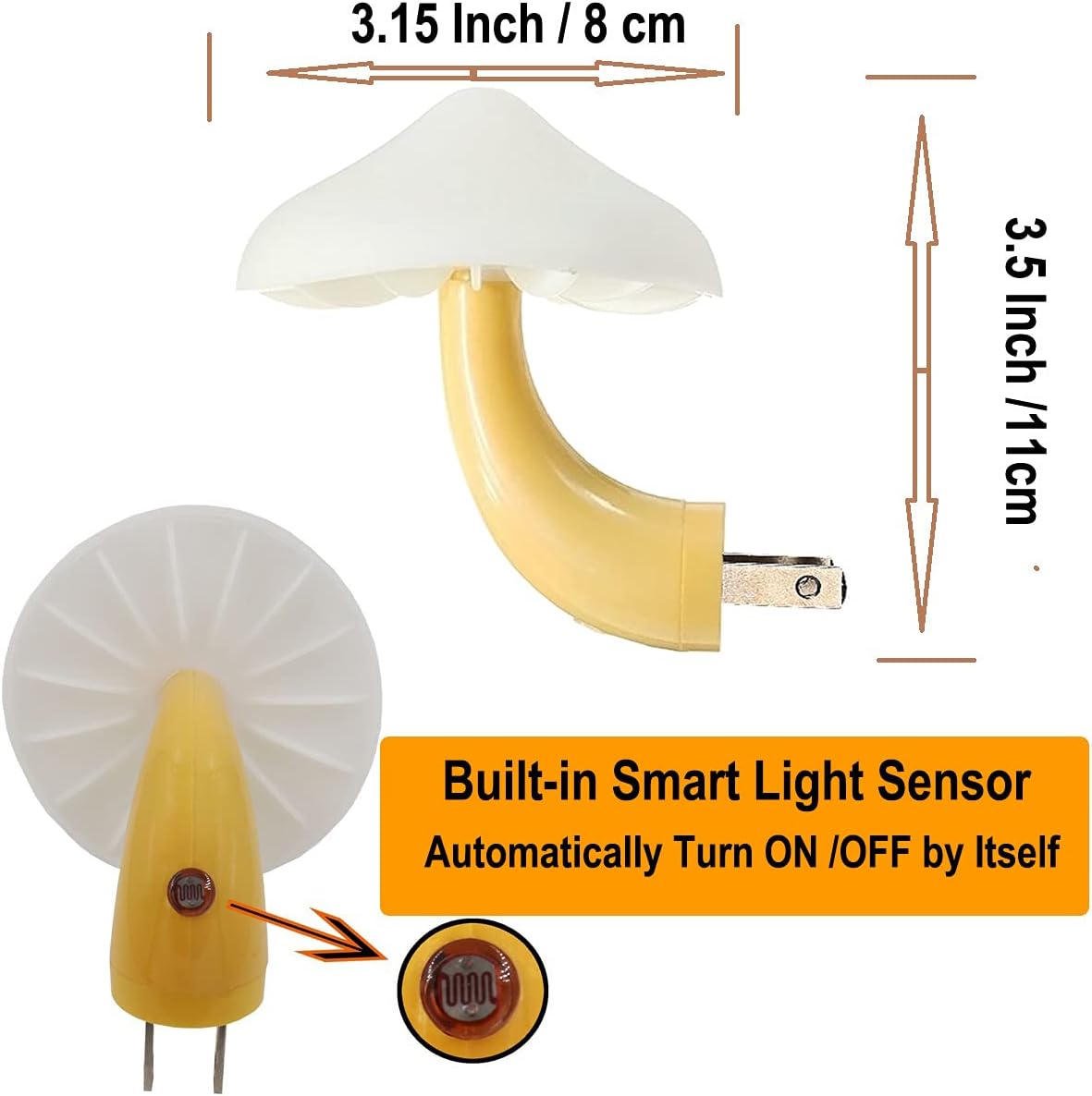 Ausaye 2Pack Sensor LED Night Light Plug in Lamp 7 Color Changing Mushroom Light Cute Night Lights for Adults Kids NightLight Bedroom,