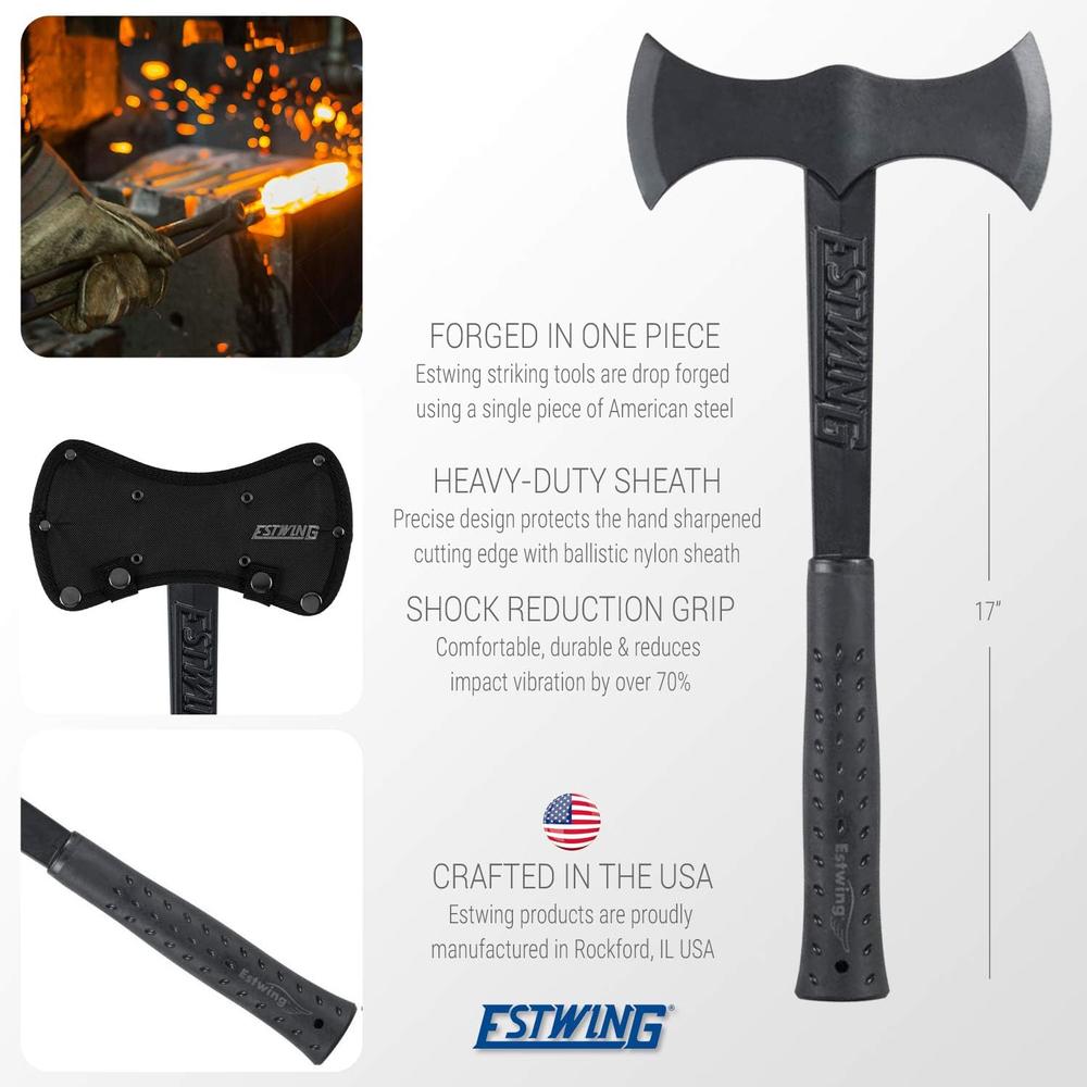 ESTWING Double Bit Axe - 38 oz Wood Spitting Tool with Forged Steel Construction