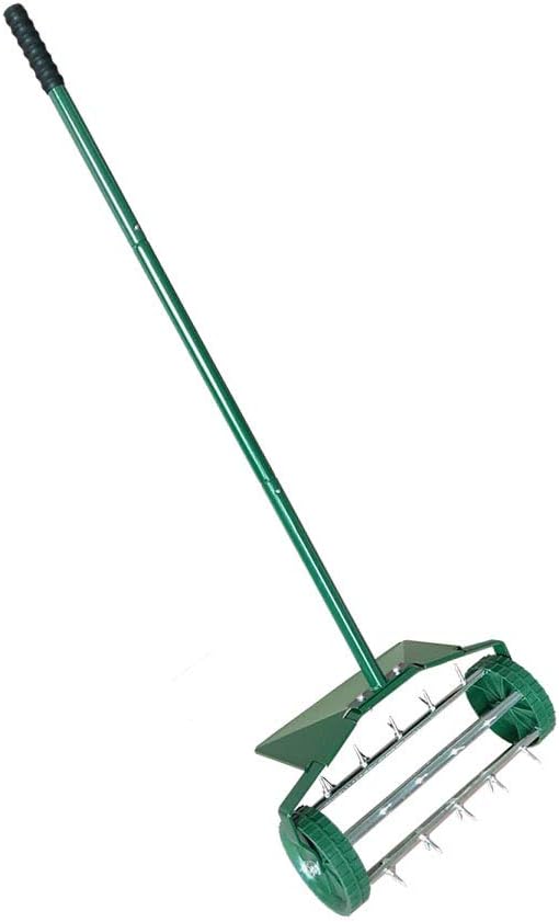 MTB Supply Inc MTB Heavy Duty 18 Inch Aerator Roller Rolling Lawn Garden Spike Lawn Aerator Home Grass Steel Handle Green Quick and Easy to As