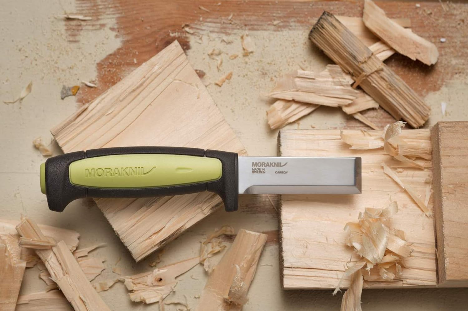 Morakniv Craftline Carbon Steel Wood Chisel Knife With Sheath for Wood Carving, 3 Inch