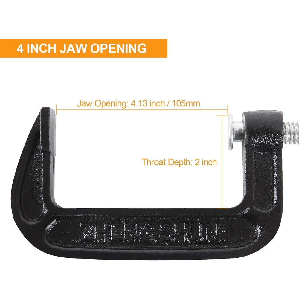 Fengwu 6 PCS C-Clamps 4 Inch Heavy Duty Steel C Clamp - Industrial Strength C Clamp Set for Woodworking, Welding, Building
