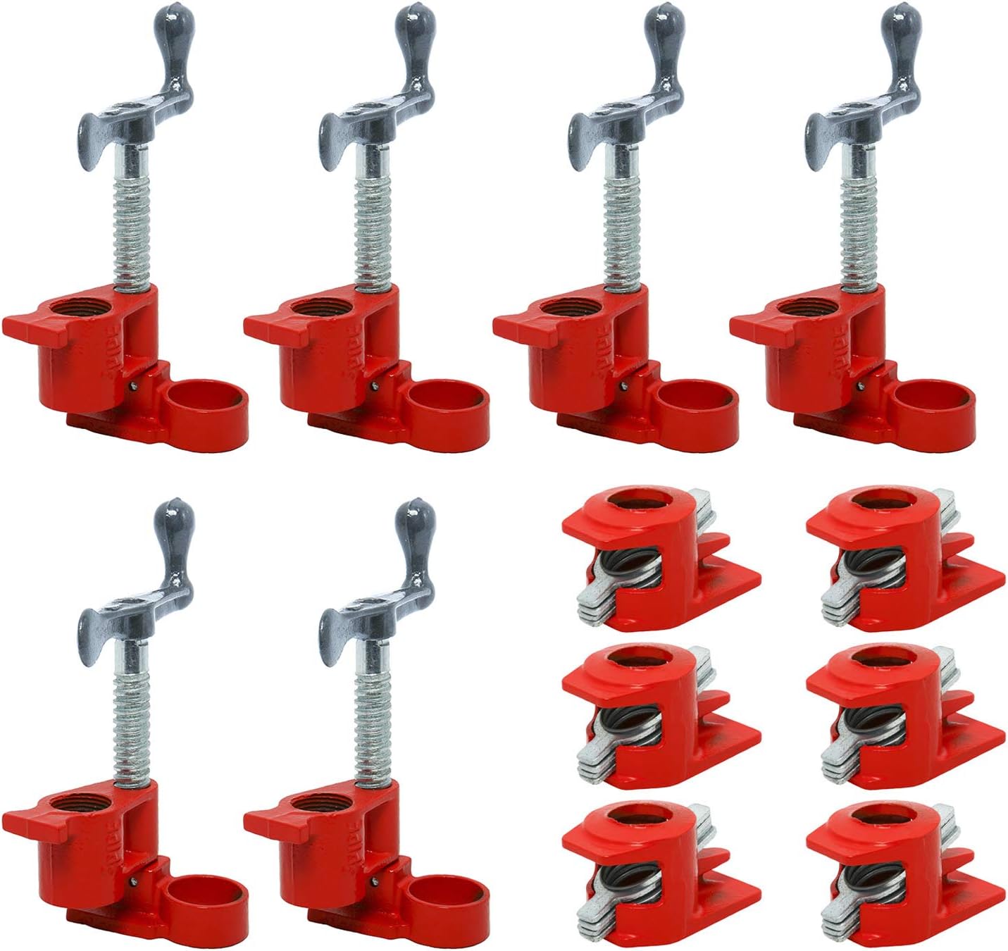 Yaemart Corportation (6 Pack) 3/4" Wood Gluing Pipe Clamp Set Red Cast Iron Clamps Heavy Duty Quick Release Pipe Clamps for Woodworking