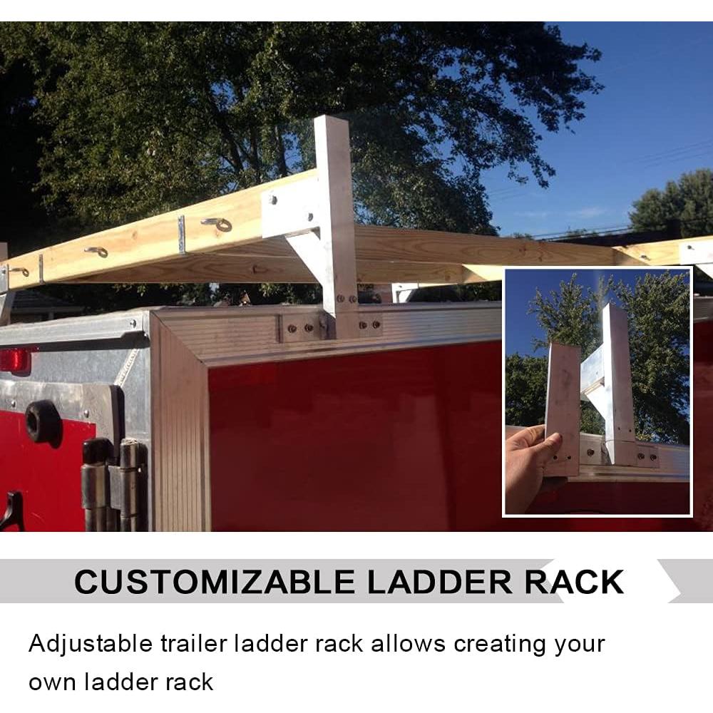 Riwful Adjustable Aluminum Roof Ladder Rack Bracket Kit Fit for Enclosed Trailers Cargo Vans