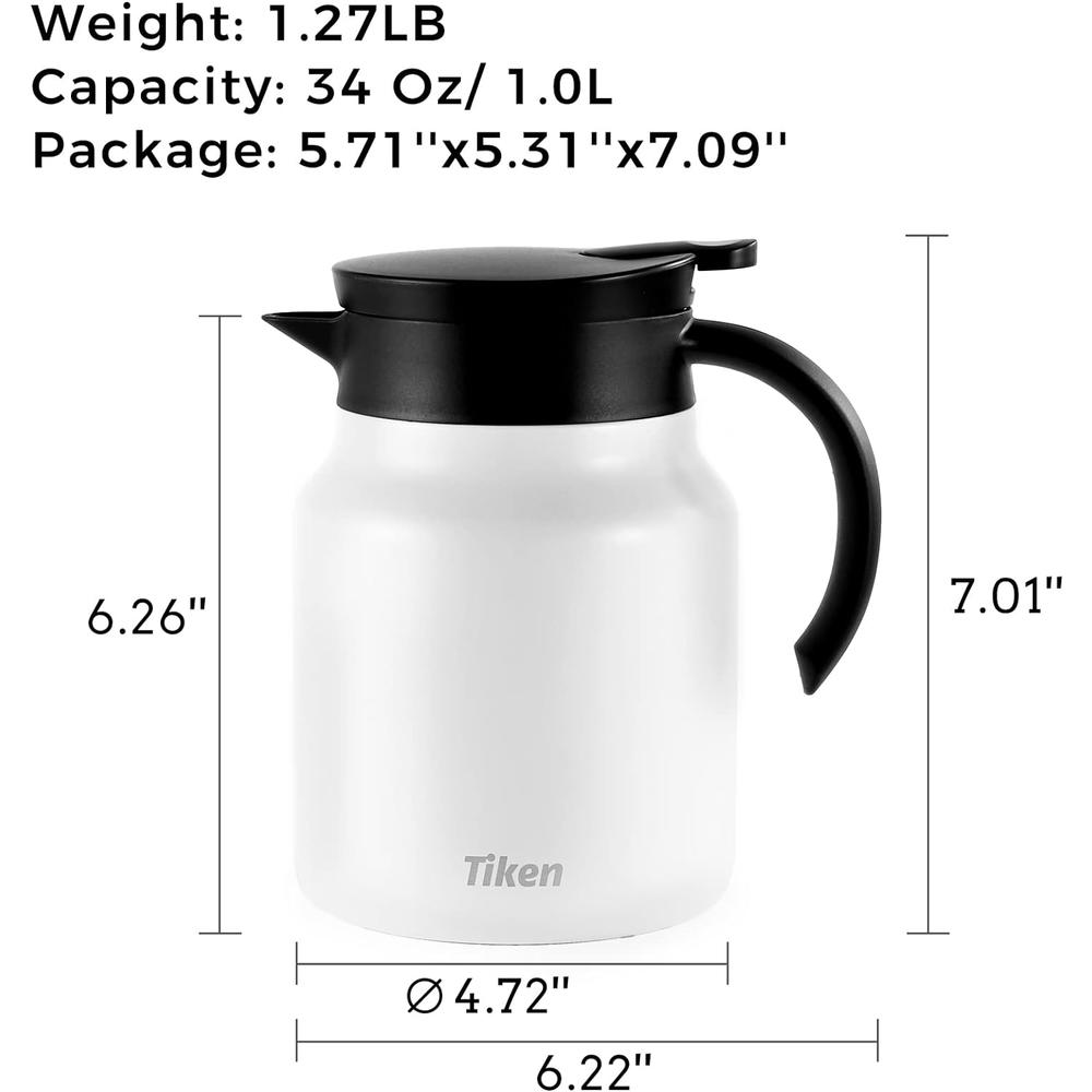 Generic Tiken 34 Oz Thermal Coffee Carafes For Keeping Hot, Double Wall Stainless Steel Insulated Coffee Carafe, 1 Liter Beverage Pitch