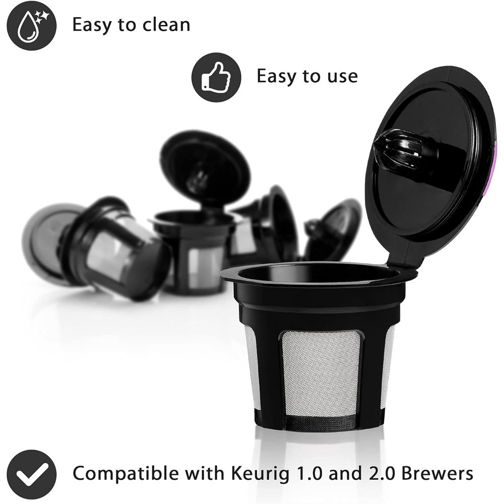 GoodCups 4 Reusable K Cups for Keurig K-Classic, K-Elite, K-Select, K-Cafe, K-Compact, K200, K300, K400, K500, Universal Fit Black Refil
