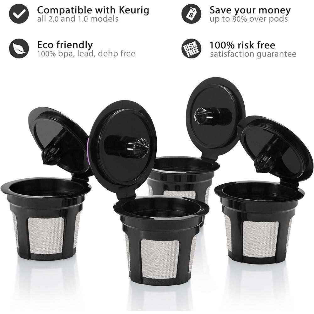 GoodCups 4 Reusable K Cups for Keurig K-Classic, K-Elite, K-Select, K-Cafe, K-Compact, K200, K300, K400, K500, Universal Fit Black Refil