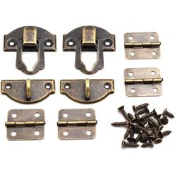 Aifeier ET 27 X 30mm Antique Bronze hasp Latch and Mini Box Hinges, Mini Decorative Lock Buckle with Screws for Jewelry Wooden Box and DIY