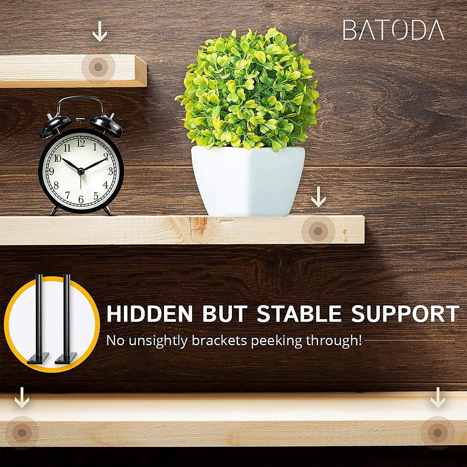 BATODA - Floating Shelf Bracket Heavy Duty (8 pcs) &#226;&#128;&#147; Solid Steel Blind Shelf Supports - Hidden Brackets f