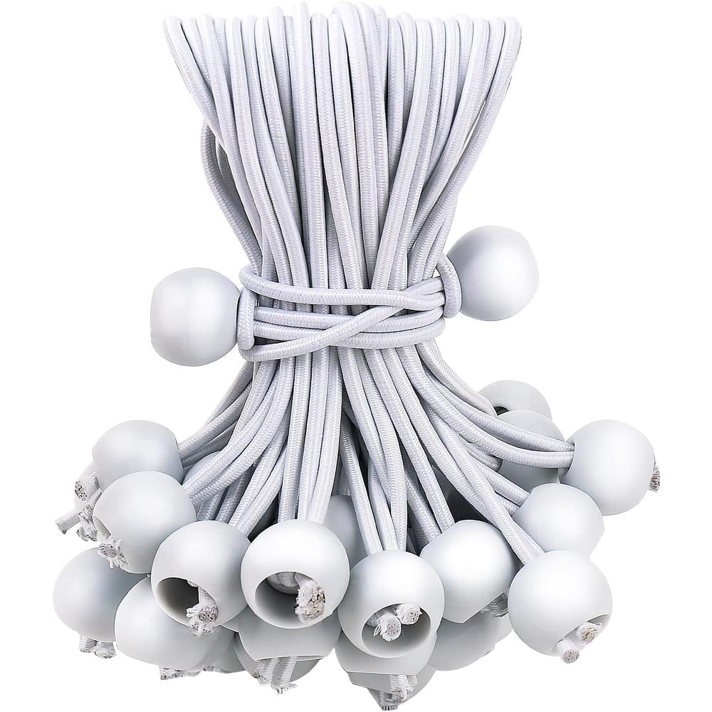 SkyTened 50PCS White Ball Bungee Cords, 6 Inch Heavy Duty Outdoor Bungee Cord with Balls, Tarp Tie Down Bungee Balls for Shelter, Campin