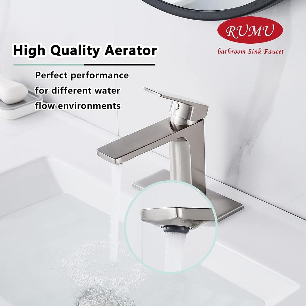 VOTON Brushed Nickel Bathroom Faucet Single Handle Bathroom Faucet 1 or 3 Hole Bathroom Sink Faucet with Deck Plate RV Bathroom Fauce