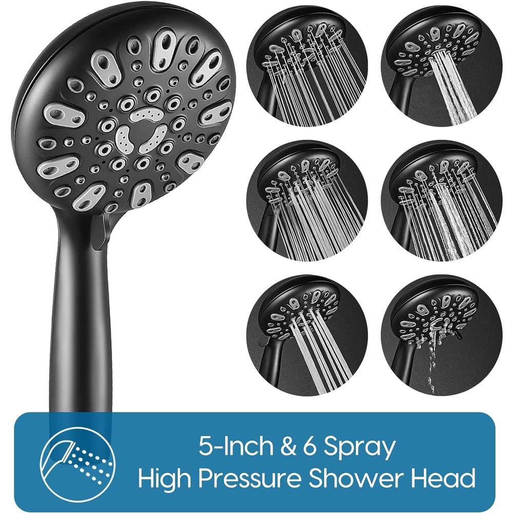 WRISIN Black Shower Faucet Set with Tub Spout (Valve Included), Black Shower Head and Handle Set, Matte Black Shower Fixtures with 4.7