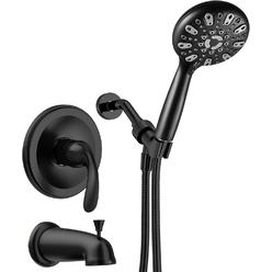 WRISIN Black Shower Faucet Set with Tub Spout (Valve Included), Black Shower Head and Handle Set, Matte Black Shower Fixtures with 4.7