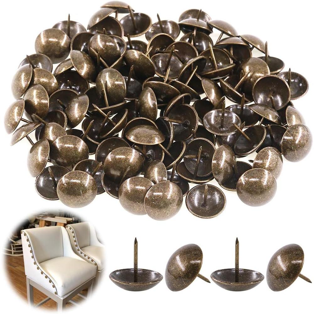 Keadic 100Pcs 1 inch Antique Upholstery Tacks Furniture Nails Pins Assortment Kit for Upholstered Furniture Cork Board or DIY Projects