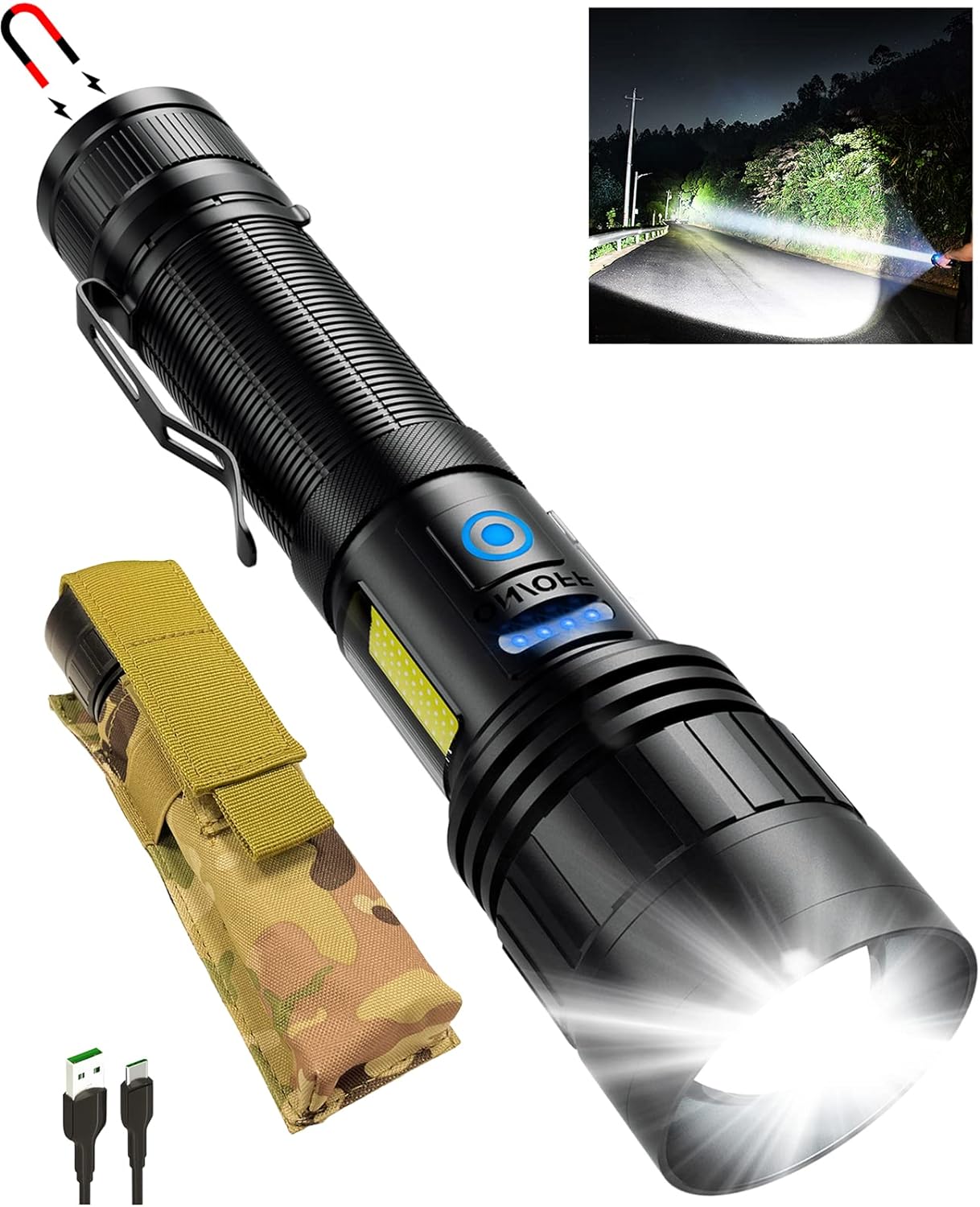 BERCOL Rechargeable LED Flashlights High Lumen -  120000 Lumens Super Brightest Flash Lights, High Powered Torch ,6 Modes with 2 Cob L