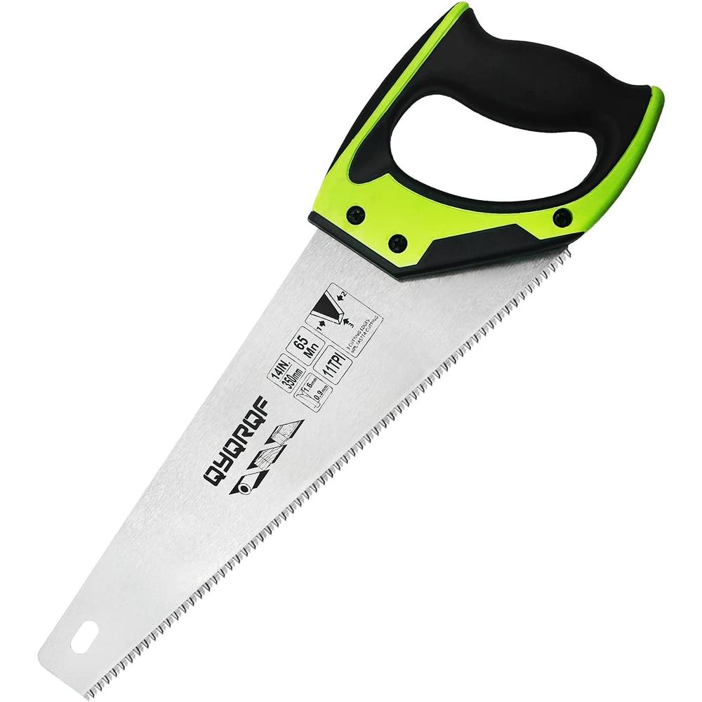 qyqrqf 14 in. Pro Hand Saw, 11 TPI Fine-Cut Soft-Grip Hardpoint Handsaw Perfect for Sawing, Trimming, Gardening, Cutting Wood, Drywall