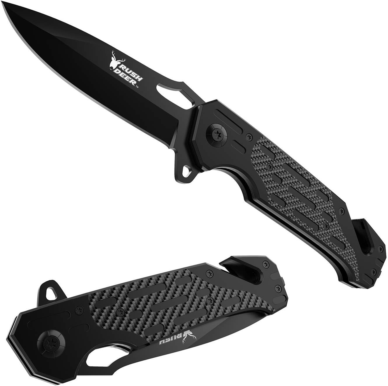 Rush Deer Pocket Knife,  Folding Knife with Clip, Glass Breaker, Seatbelt Cutter. EDC Knife Utility Knife for Hiking Camping Fishing Work