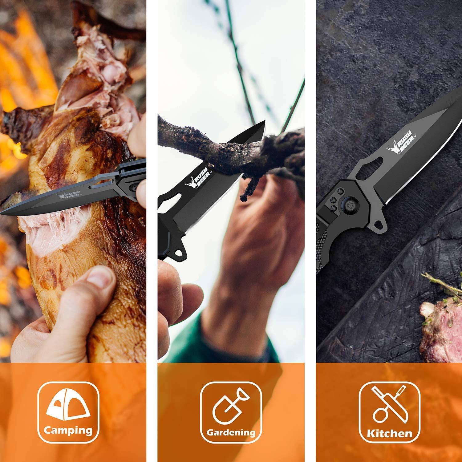 Rush Deer Pocket Knife,  Folding Knife with Clip, Glass Breaker, Seatbelt Cutter. EDC Knife Utility Knife for Hiking Camping Fishing Work