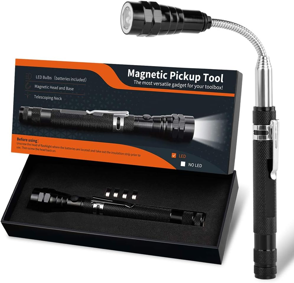 PARIGO LED Magnetic Pickup Tool, Christmas Stocking Stuffers Gifts for Men Cool Stuff Gadgets, Telescoping Magnetic Pickup Tools Exten