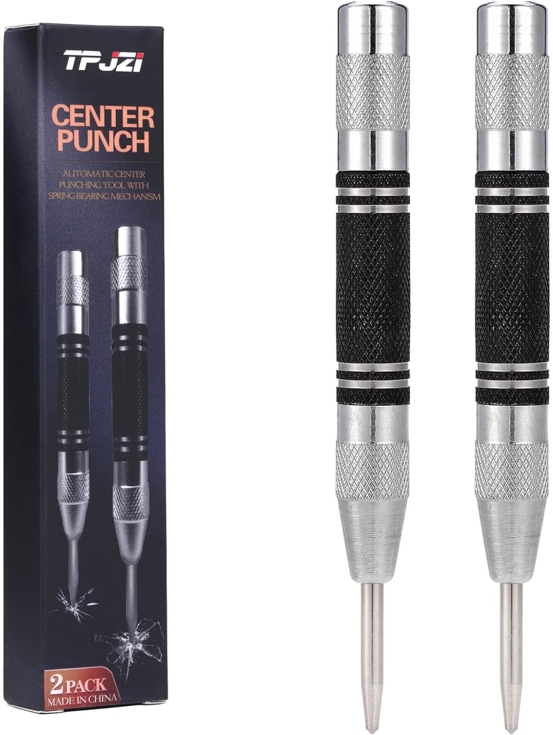 TPJZI Automatic Center Punch for Metal, 5 Inch Spring Loaded Center  Punch.(2 Pack) Center Hole Punch as Metal Punch Tool and Spring P