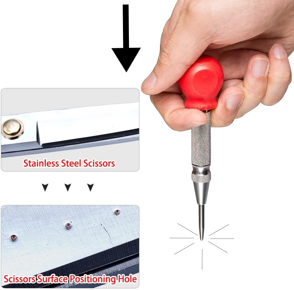 Saipe 2pcs 5 Inch Automatic Center Punch Adjustable Spring Loaded Center Hole Punch Tool for Metal Wood Glass Plastic