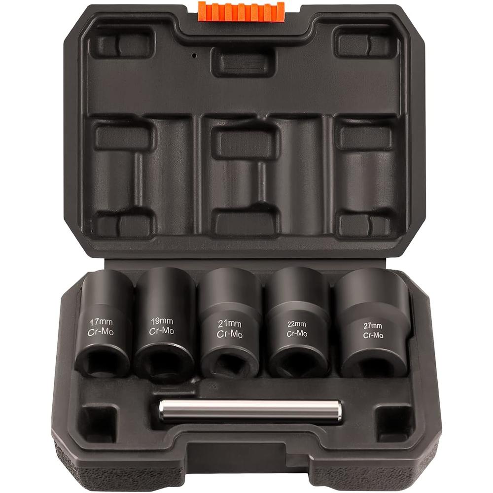 Thinkwork Bolt Extractor Set, 6 Pieces Lug Nut Socket Set, Stripped Lug Nut Remover for Removing Damaged, Frozen, Rusted, Rounded-Off Bol
