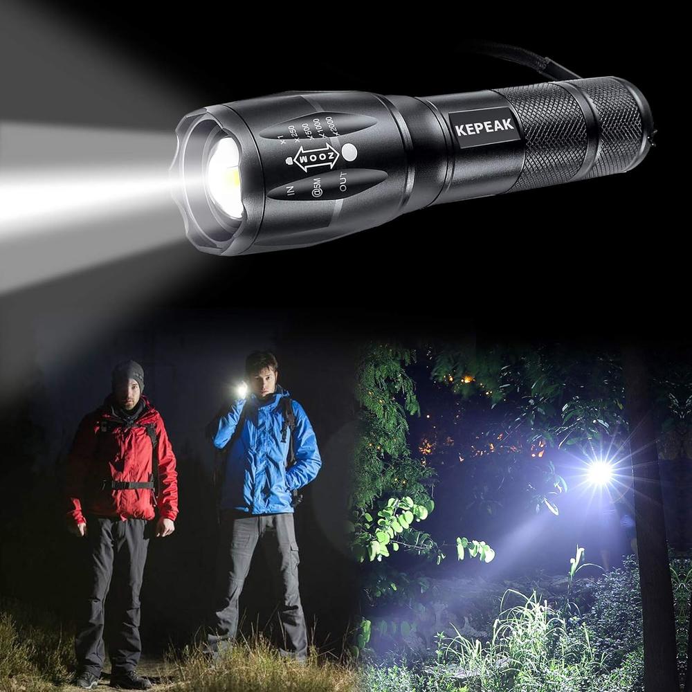 kepeak LED Flashlight, 5 Modes Tactical Flashlight, IPX5 Water Resistant, High Lumen, Zoomable Flashlight for Camping, Outdoor, Hiking