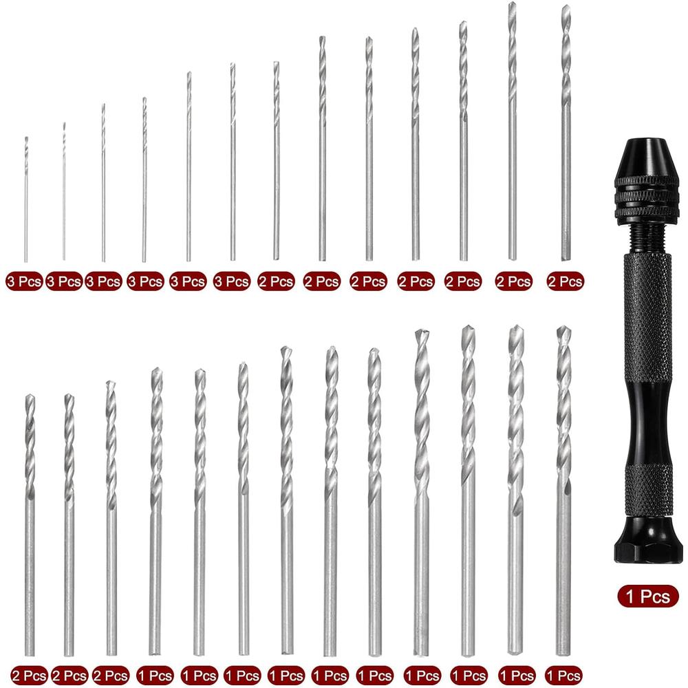 UXCELL 49pcs Pin Vise Drill Bit Set, 0.5mm-3.0mm Micro Mini Twist Drill Bits Set 48pcs, Precision Pin Vise Rotary Hand Tools, for Meta