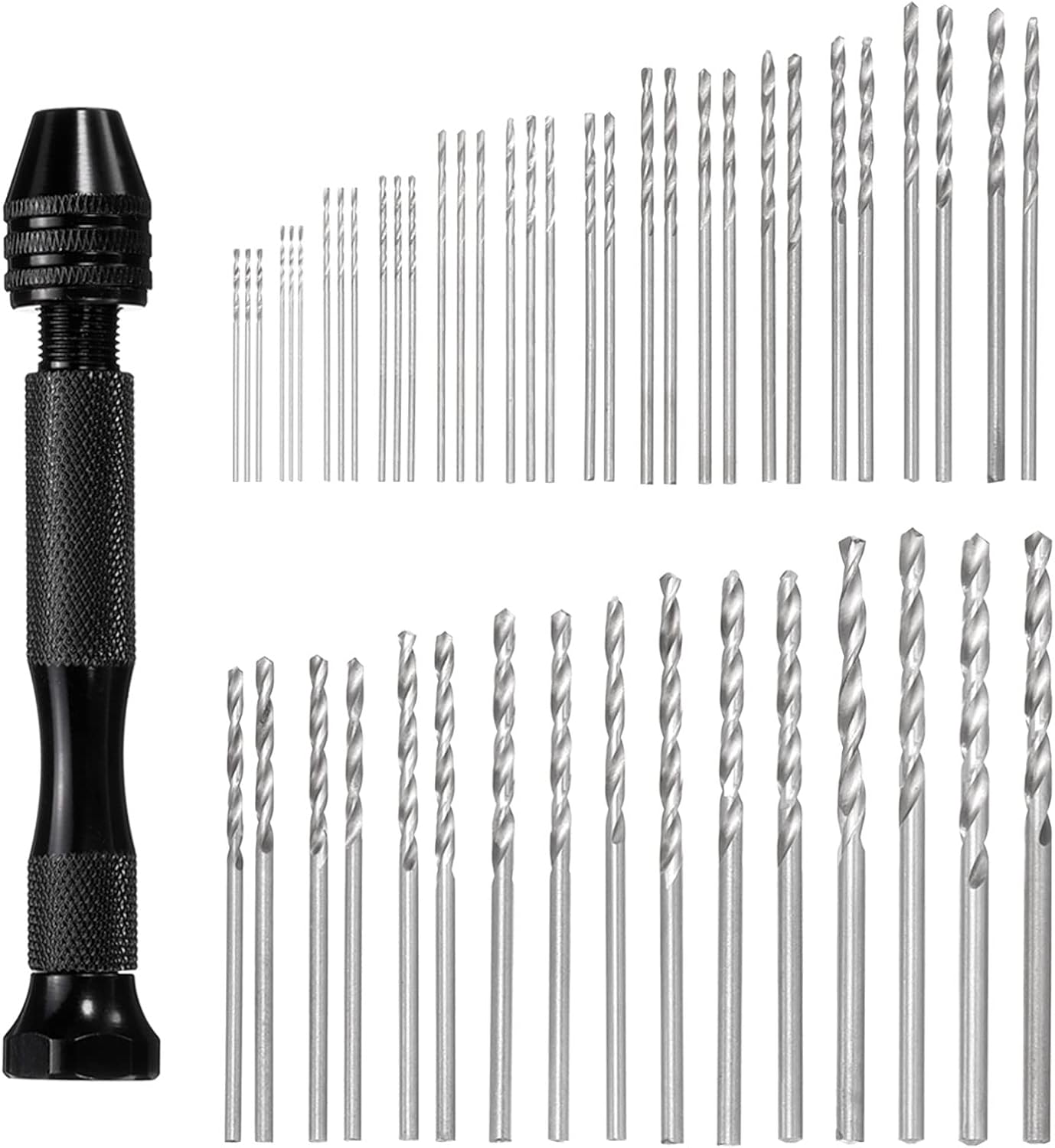 UXCELL 49pcs Pin Vise Drill Bit Set, 0.5mm-3.0mm Micro Mini Twist Drill Bits Set 48pcs, Precision Pin Vise Rotary Hand Tools, for Meta