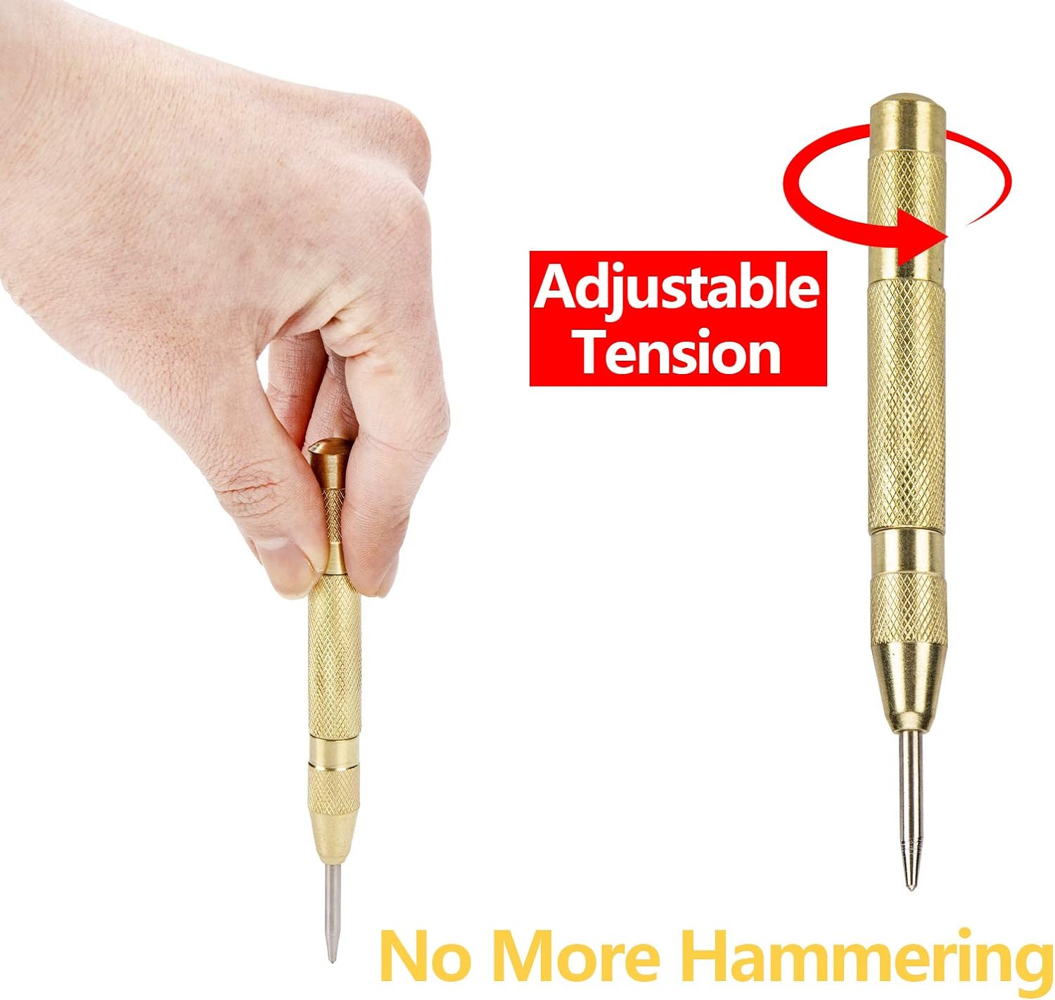 Jieyang Jianye Industrial Co., Automatic Center Punch, Entemah 5 Inch Heavy Duty Brass Spring Loaded Center Hole Punch (2 Pack)