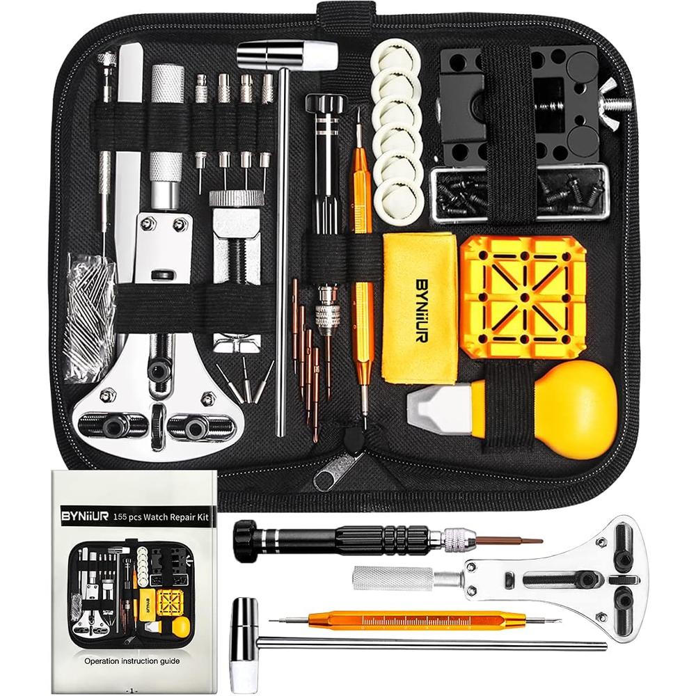BYNIIUR Watch Repair Kit, Watch Case Opener Spring Bar Tools, Watch Battery Replacement Tool Kit, Watch Band Link Pin Tool Set with Car
