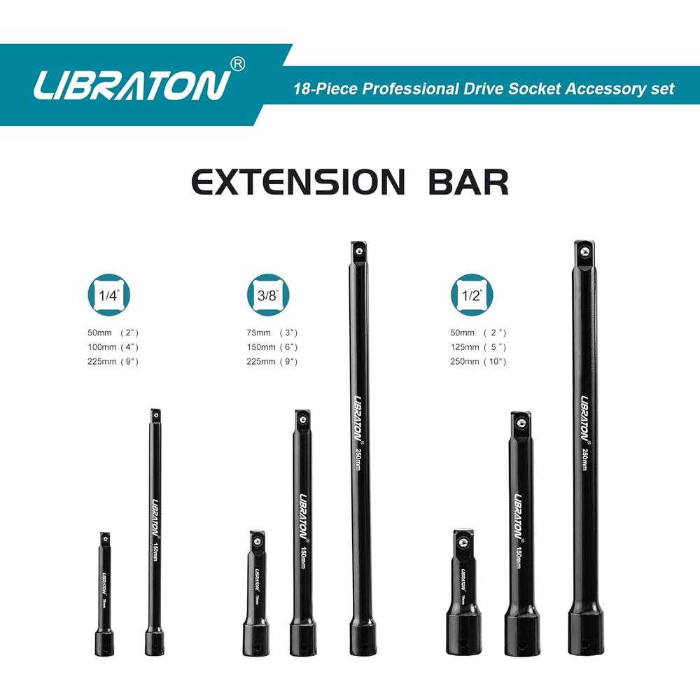 Libraton Socket Extension Set, Ratchet Extension Set, Extension Set 18PCs, Impact Extension Set, Socket Adapters, Swivel Socket