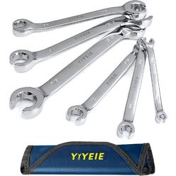 YIYEIE 6 Pcs Flare Nut Wrench Set SAE, Brake Line Wrenches 1/4" to 15/16", CR-V Steel, 6 Point, 15&#194;&#176; Offse