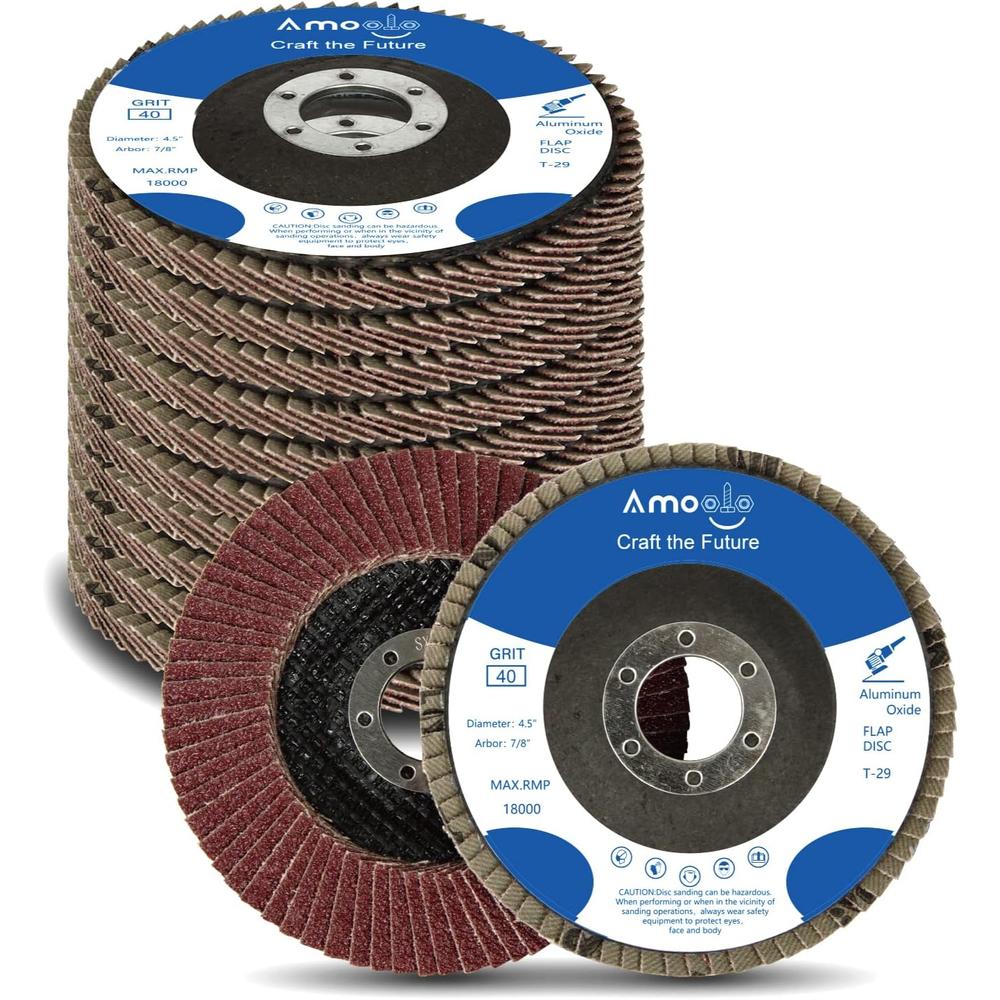 Amoolo 4 1/2 Inch Flap Disc, 10PCS-40 Grit Angle Grinder Sanding Discs, High Density Abrasive Grinding Wheels Type 29 for Metal/Wood G