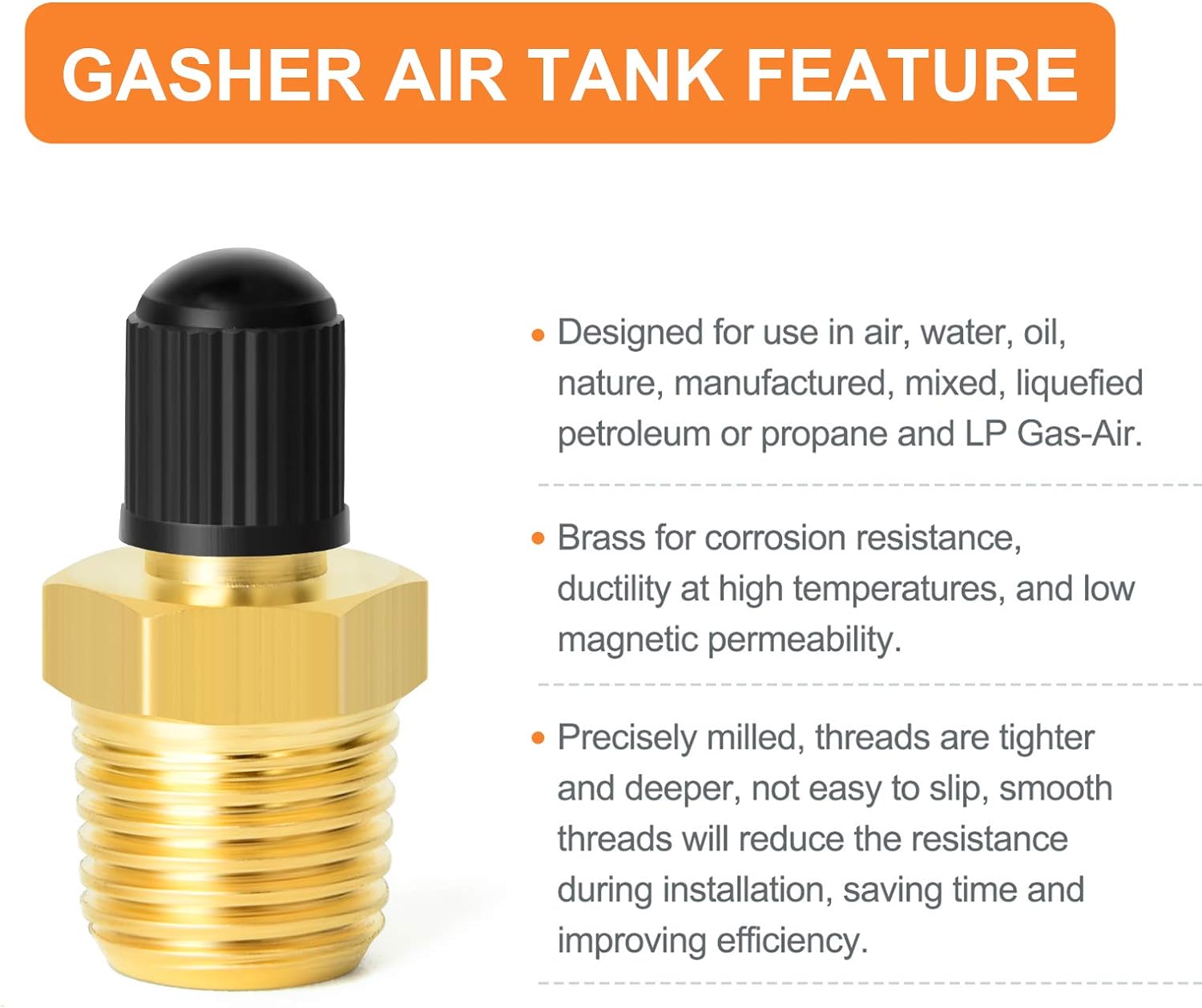 Gasher 2PCS 1/4" NPT Tank Valve Anti-Corrosion Brass Schrader Valve with 1/4" Male NPT,Using with Air Compressor Tanks