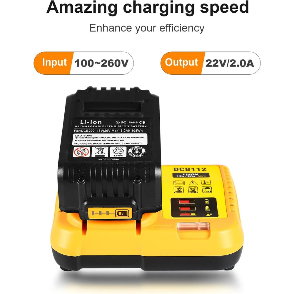 TeenPower 20V Battery and Charger Combo Replacement for Dewalt 20V Battery Charger DCB112 with Dewalt 12V 20V Max Lithium Battery DCB201