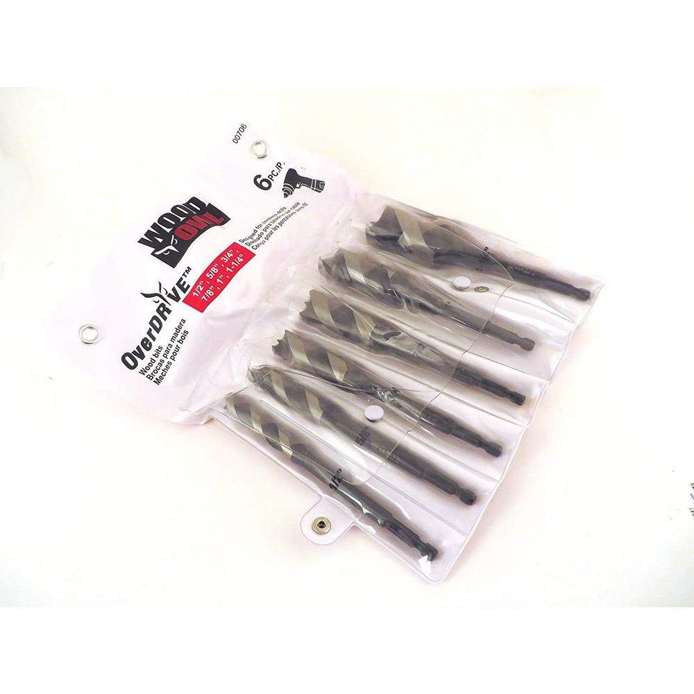 WoodOwl Wood Owl 6 Piece Set OverDrive Fast Boring Ultra Smooth Auger Brad Point Boring Bits Containing the Following Sizes 1/2&#22