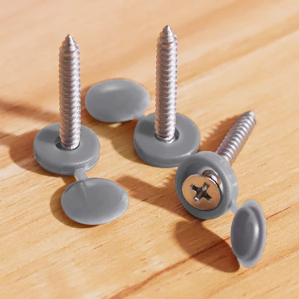 Generic Glvaner M4 (80 pcs) Gray Color Collated Screws Caps Hinged Screw Cover Caps with 20 PCs #8 x 1-1/4" (4.2 x 32mm) Flat Head