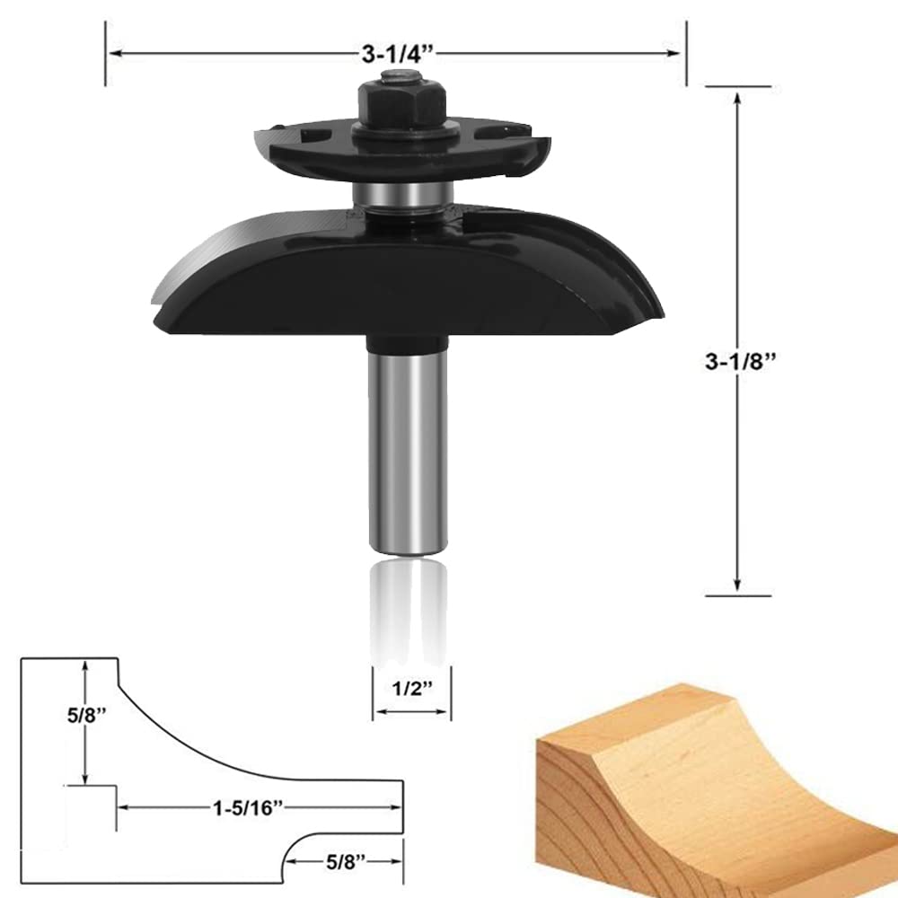 Generic OLETBE Router Bit Set 1/2-Inch Shank, 3 PCS Round Over Raised Panel Ogee Cabinet Door Rail and Stile Router Bits, Woodworking W
