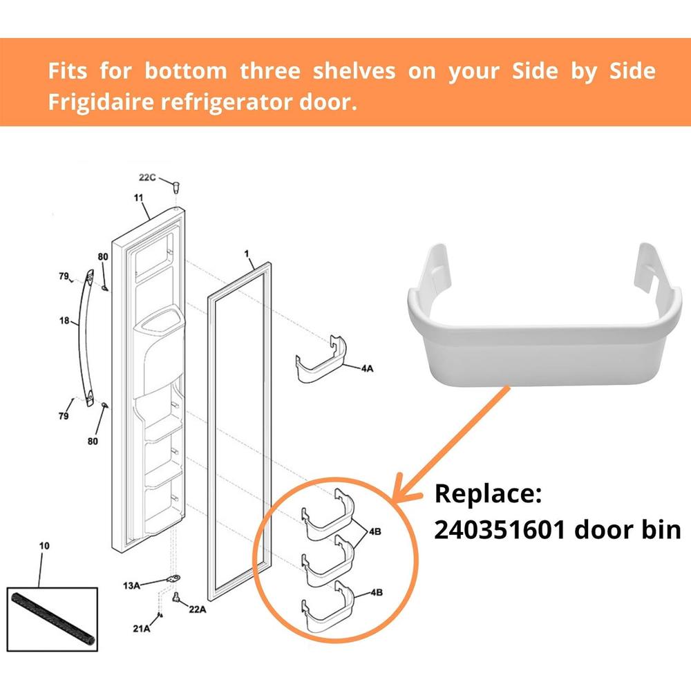 IDEASURE Refrigerator Freezer Door Bin Fit for Frigidaire - Bottom Door Side Shelf Replacement for Frigidaire Kenmore Refrigerator - Rep