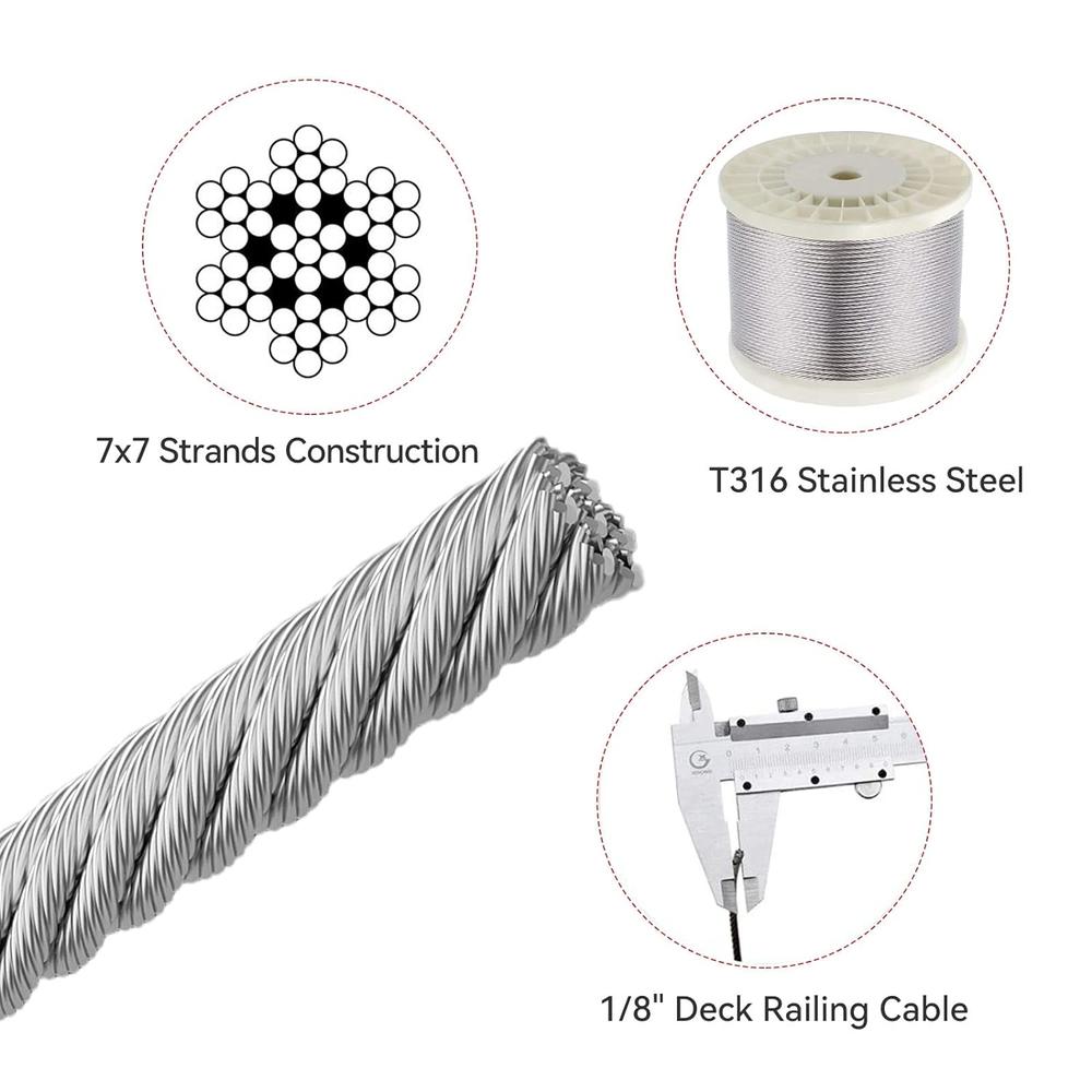 Generic Alamanda T316 Stainless Steel 1/8" Deck Railing Cable with Cutter,7 x 7 Strands Construction Braided Steel Cable,String Li
