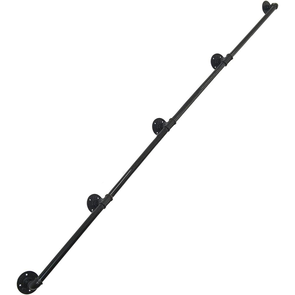 DIYHD 14FT Wall Mount Pipe Handrail for Stairs,Industrial Rustic Black Indoor Deck Hand Rail