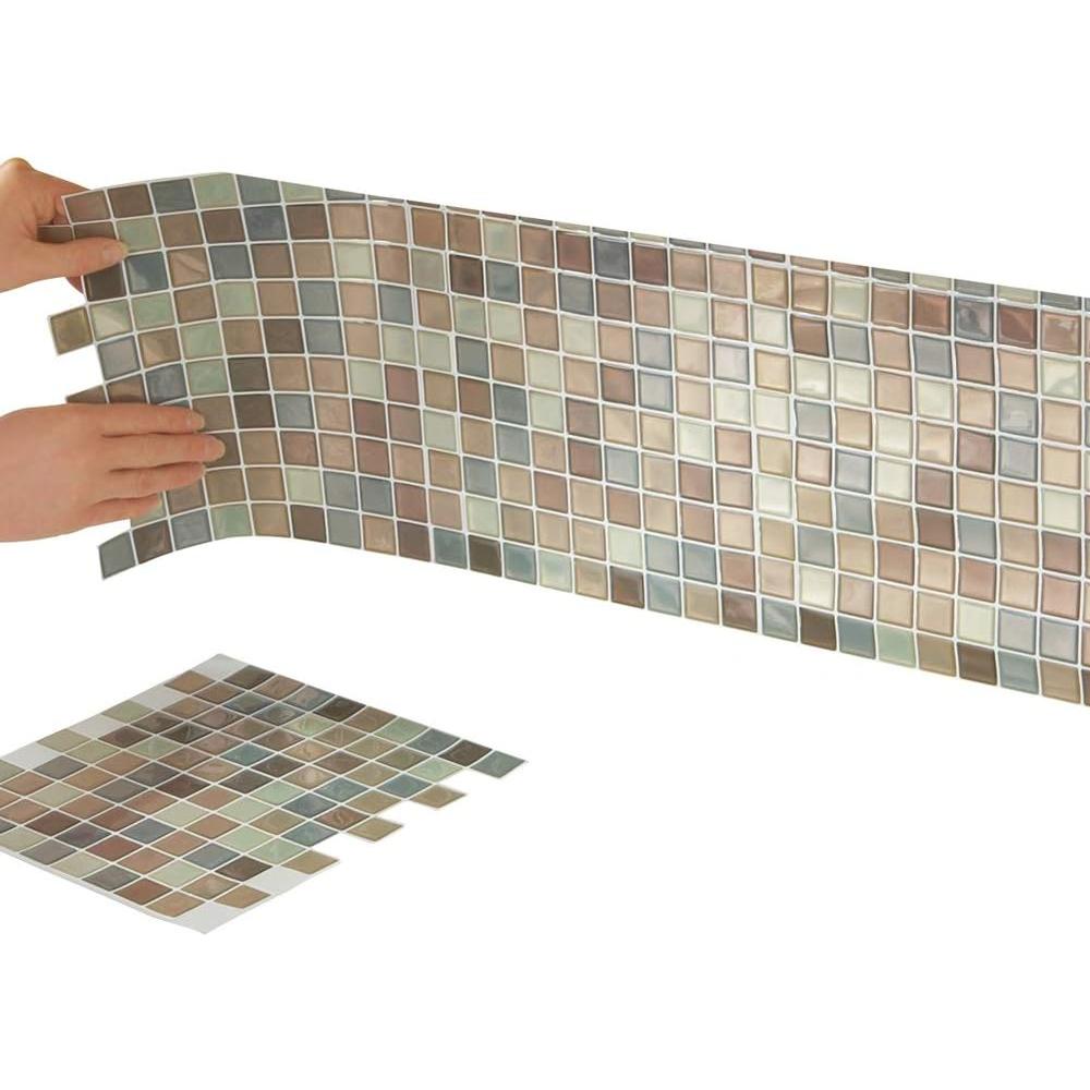 Collections Etc Multi-Colored Adhesive Mosaic Backsplash Tiles for Kitchen and Bathroom - Set of 6, Brown Multi