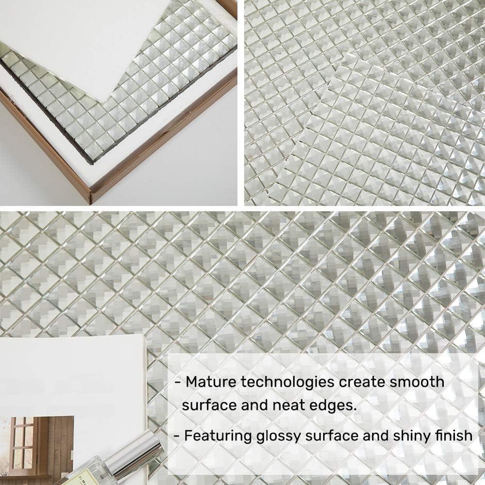 Soulscrafts Beveled Crystal Mirror Glass Mosaic Tiles Silver 12x12 Inch for Kitchen Backsplash Bathroom (Silver, 5 Pack)