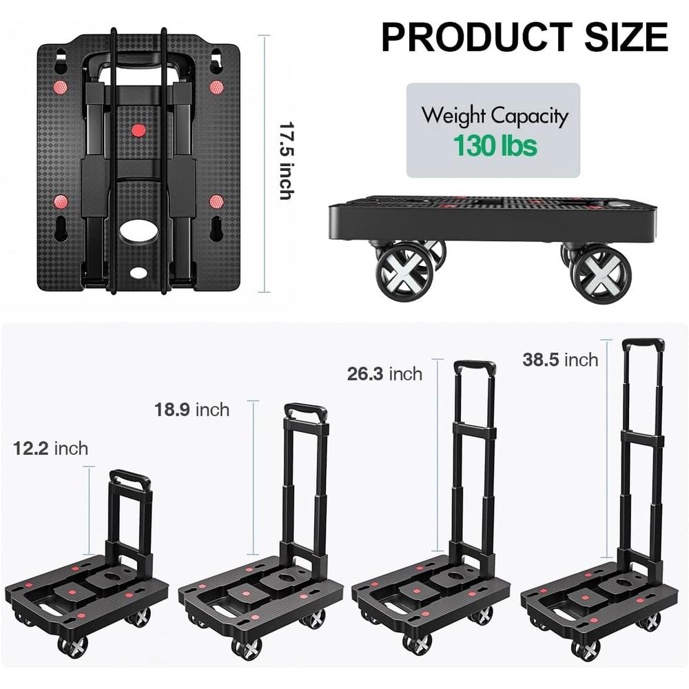 LUBBYGIM Folding Hand Truck Dolly,  Hand Truck Foldable Dolly Cart with 4 Rotate Wheels, Collapsible Luggage Cart Dolly for Moving, Lugg